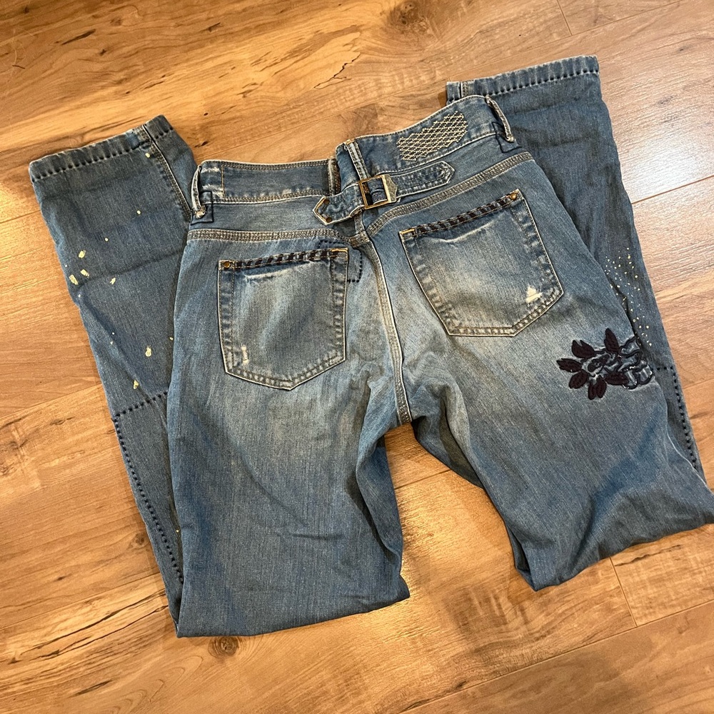 Vintage Eddie Bauer Distressed Patchwork Jeans Relaxed Boyfriend Back Buckle - Picture 3 of 14
